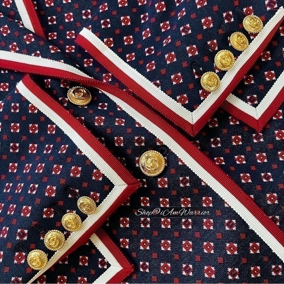 Gucci NWT navy & red geometric wool blend gold button blazer *Shop@iamwarrior - Picture 13 of 17